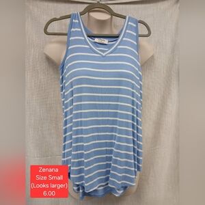 Zenana Womens blue/white tank top. Sleeveless shirt. Size small